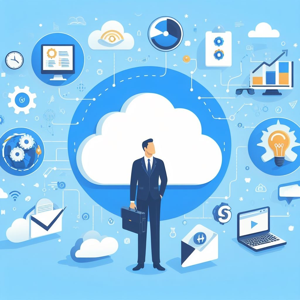 Illustration depicting cloud computing solutions